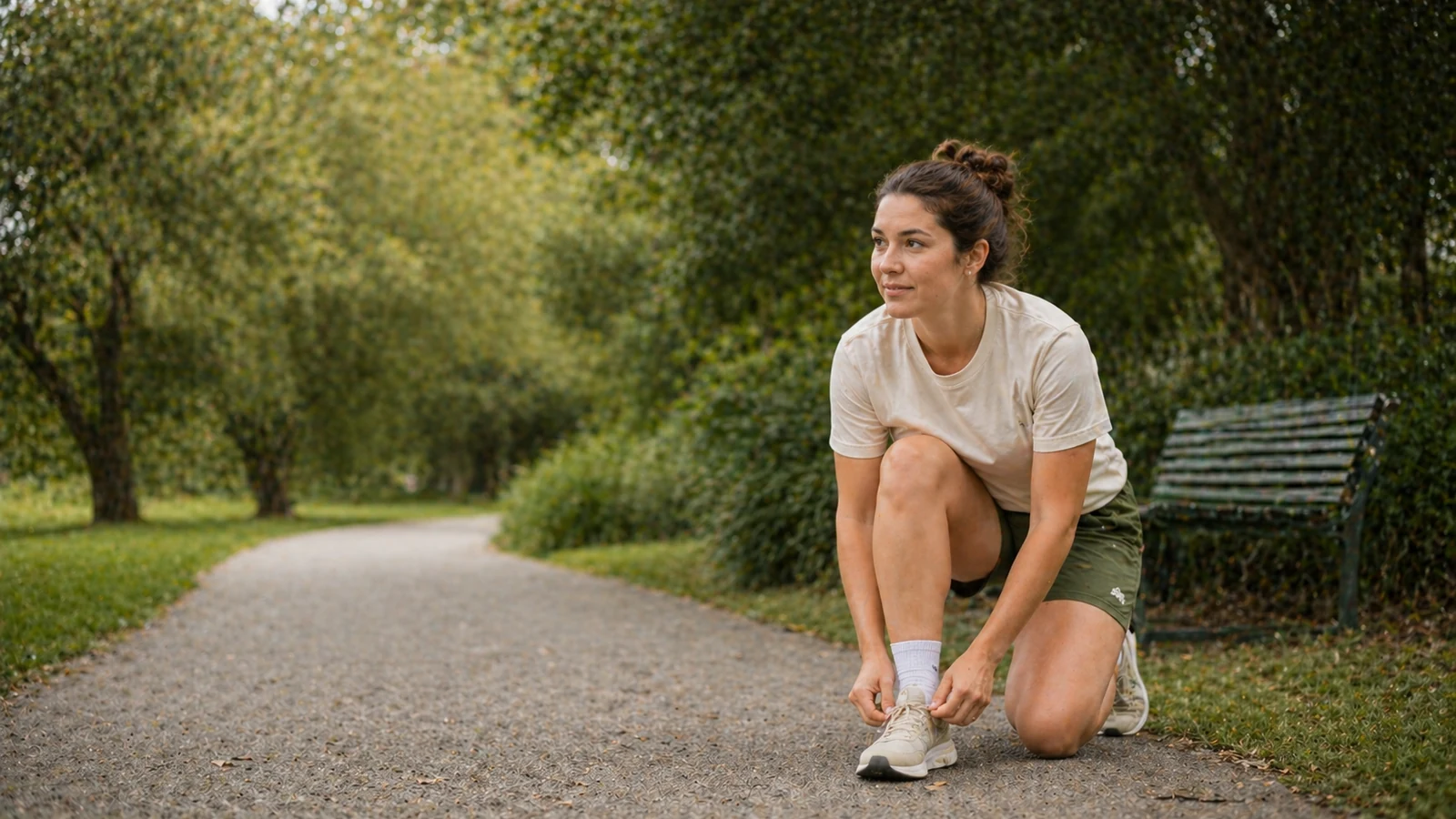 A calm everyday runner preparing for a gentle beginner-friendly run.