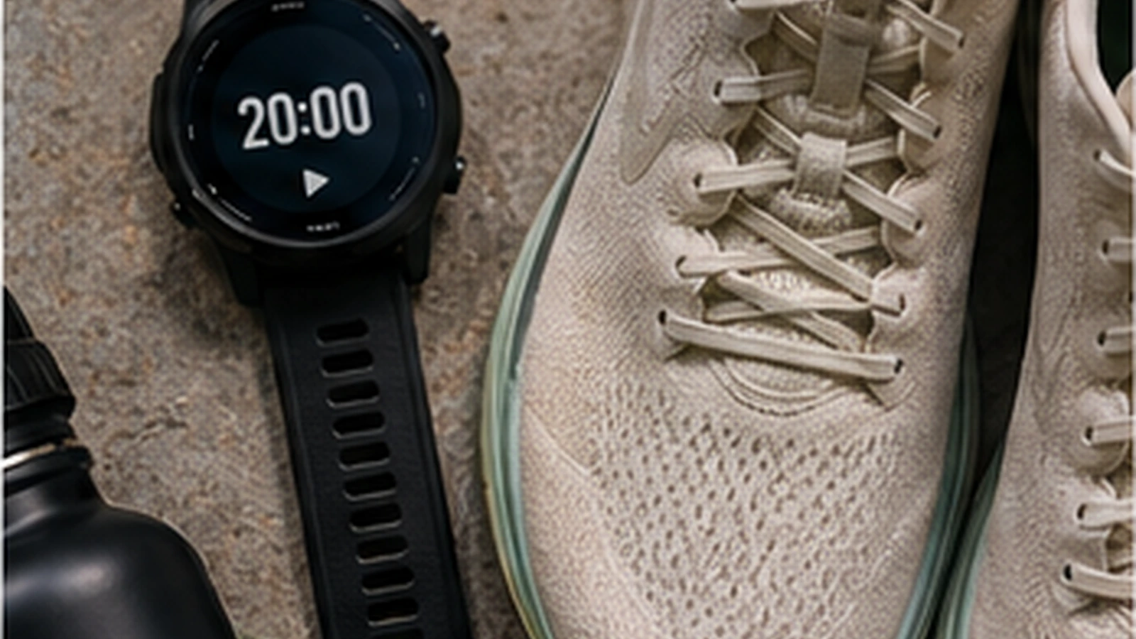 Running shoes and a timer set up for a simple 20-minute slow run.